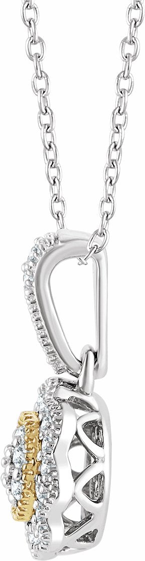 14K White & Yellow 1/6 CTW Diamond Halo-Style 16-18 Necklace