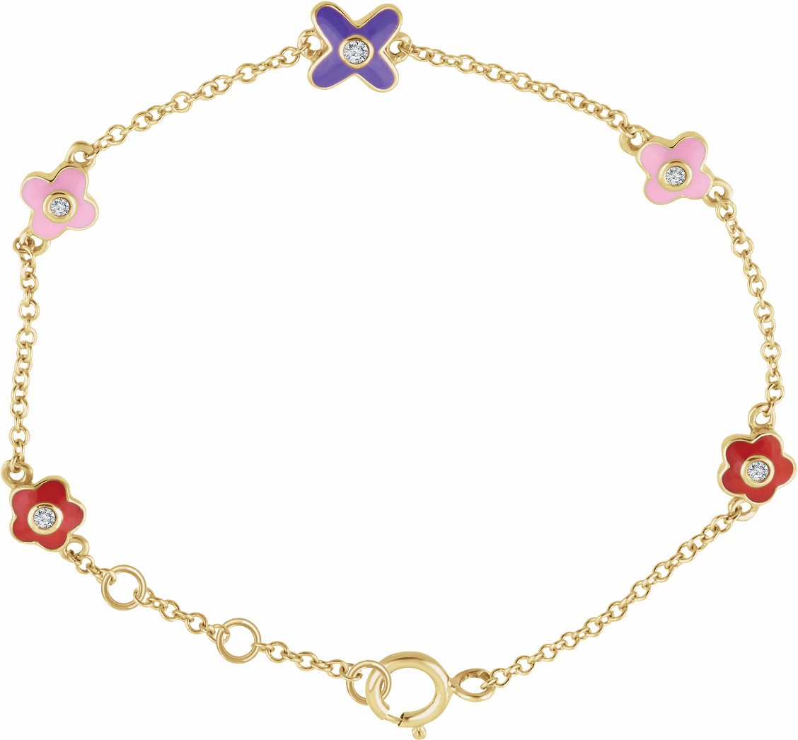 10K Yellow .04 CTW Diamond Youth Flower 7 Bracelet