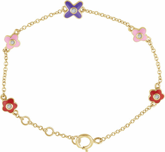 10K Yellow .04 CTW Diamond Youth Flower 7 Bracelet