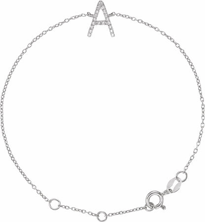14K White  1/10 CTW Diamond Initial A 6-7 Bracelet