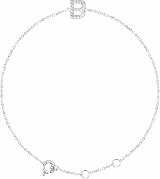 14K White .07 CTW Diamond Initial B 6-7 Bracelet