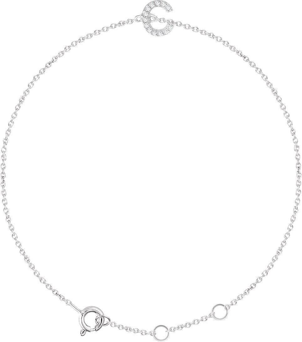 14K White .04 CTW Diamond Initial C 6-7 Bracelet