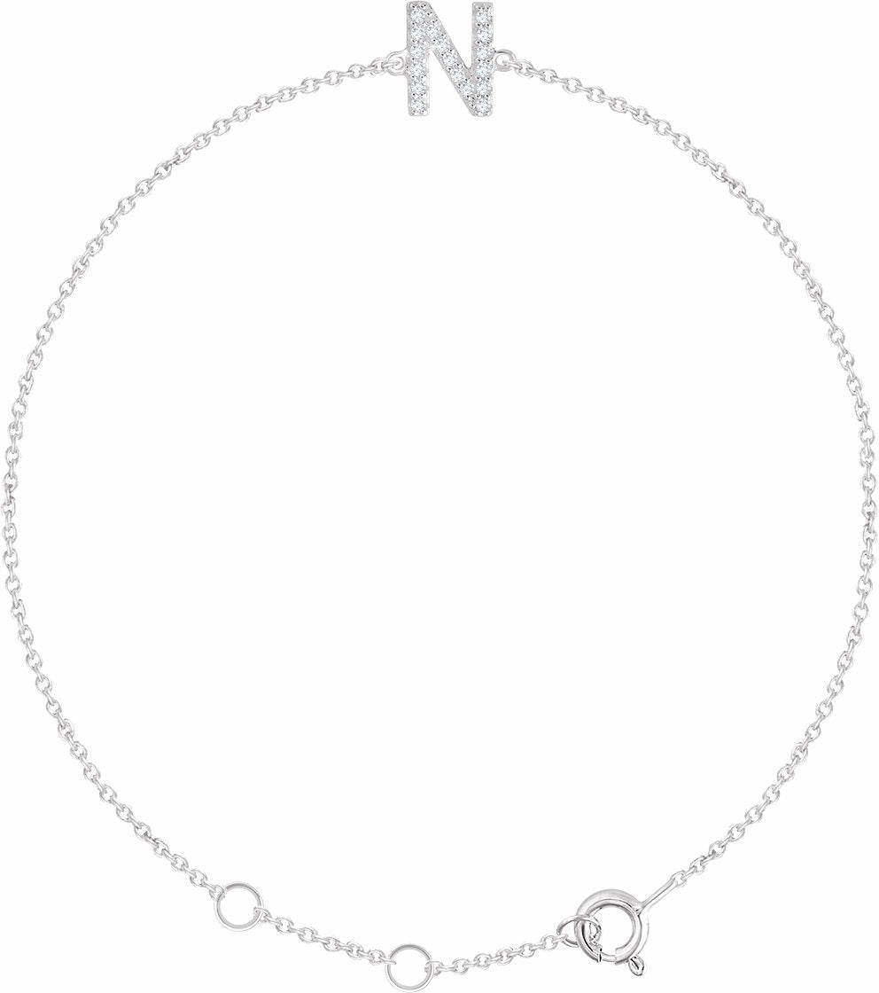 14K White .06 CTW Diamond Initial N 6-7 Bracelet