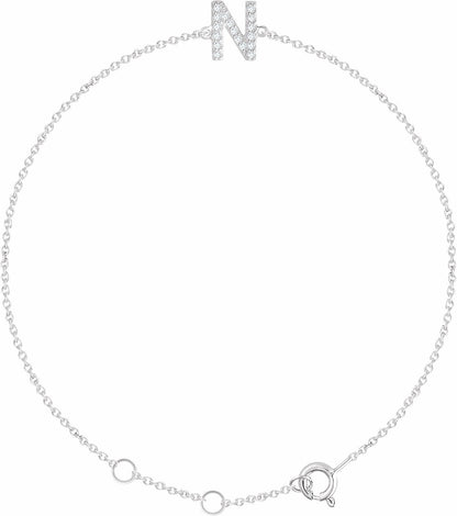 14K White .06 CTW Diamond Initial N 6-7 Bracelet