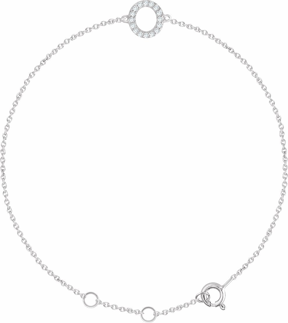 14K White .06 CTW Diamond Initial O 6-7 Bracelet