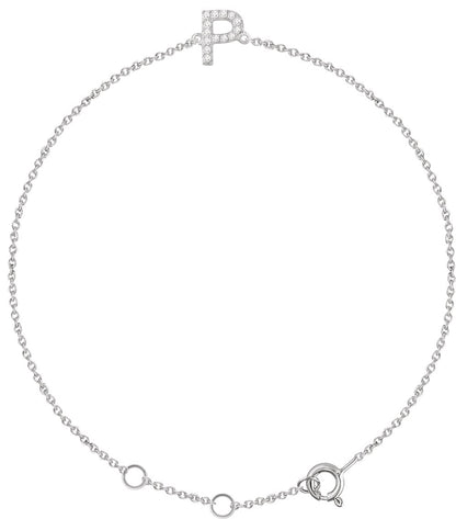 14K White .05 CTW Diamond Initial P 6-7 Bracelet