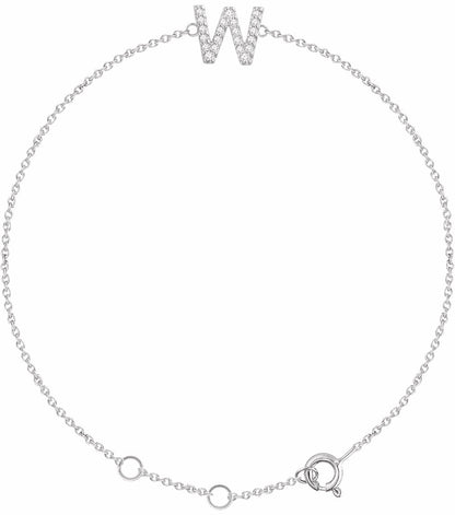 14K White .07 CTW Diamond Initial W 6-7 Bracelet