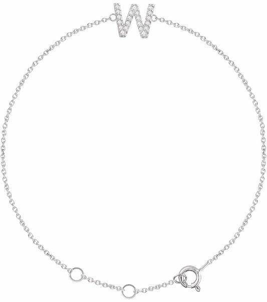 14K White .07 CTW Diamond Initial W 6-7 Bracelet
