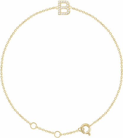 14K Yellow .07 CTW Diamond Initial B 6-7 Bracelet