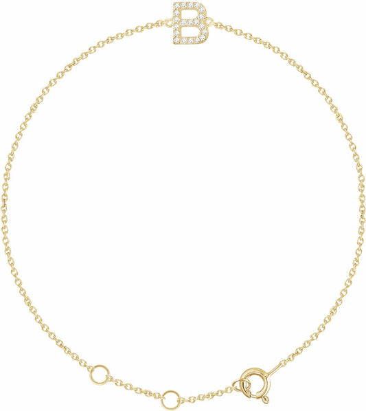 14K Yellow .07 CTW Diamond Initial B 6-7 Bracelet