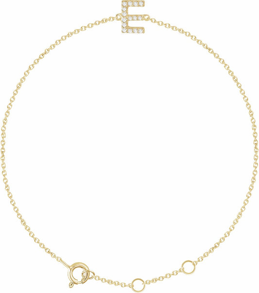 14K Yellow .06 CTW Diamond Initial E 6-7 Bracelet