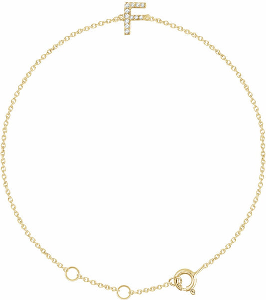 14K Yellow .05 CTW Diamond Initial F 6-7 Bracelet