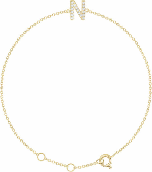 14K Yellow .06 CTW Diamond Initial N 6-7 Bracelet
