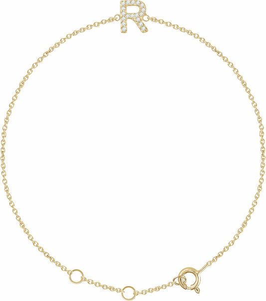 14K Yellow .06 CTW Diamond Initial R 6-7 Bracelet