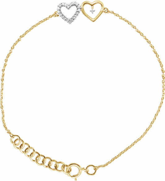 10K Yellow .07 CTW Diamond Double Heart 7 Bracelet