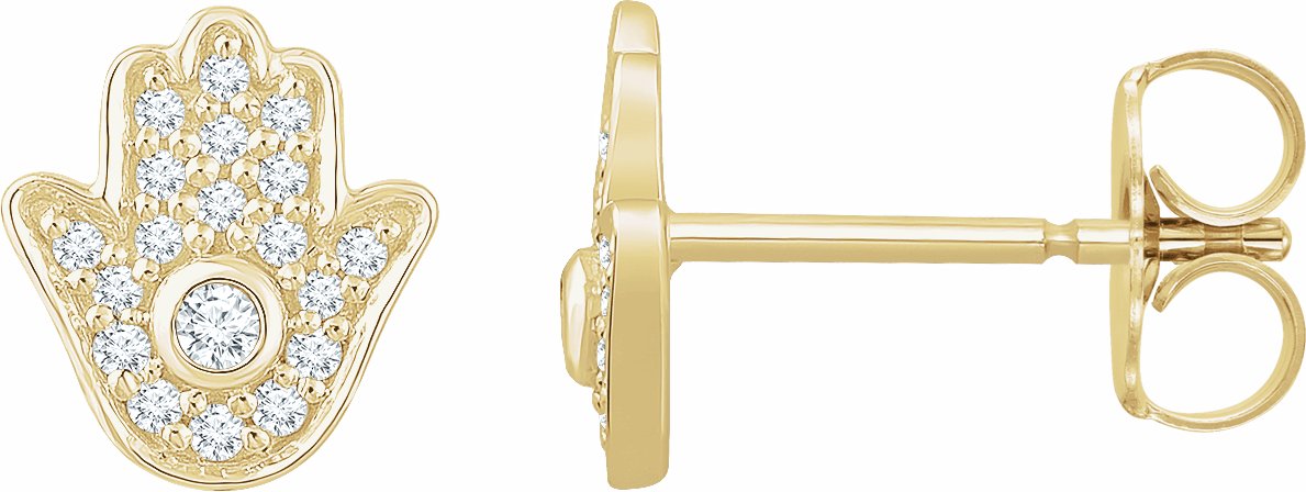 14K Yellow 1/5 CTW Diamond Hamsa Earrings