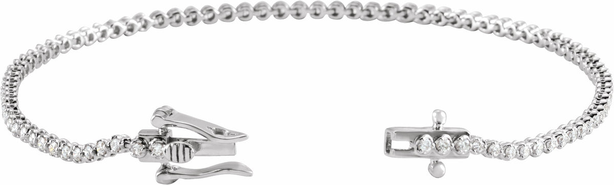 14K White 7/8 CTW Diamond Line 7  Bracelet