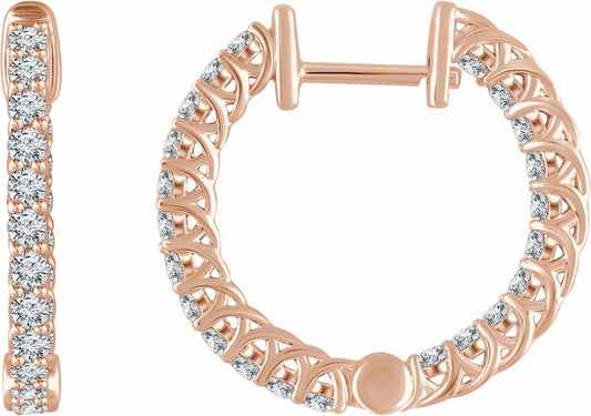 14K Rose 1 CTW Diamond Inside/Outside 20.1 mm Hoop Earrings