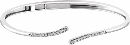 14K White 1/4 CTW Diamond Bypass Hinged Cuff 7 Bracelet
