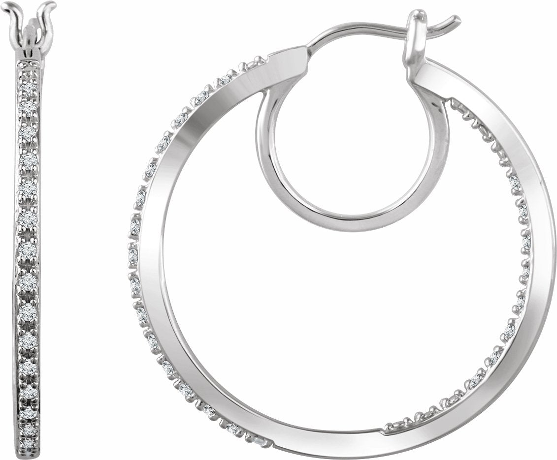 14K White 1/4 CTW Diamond Hoop Earrings