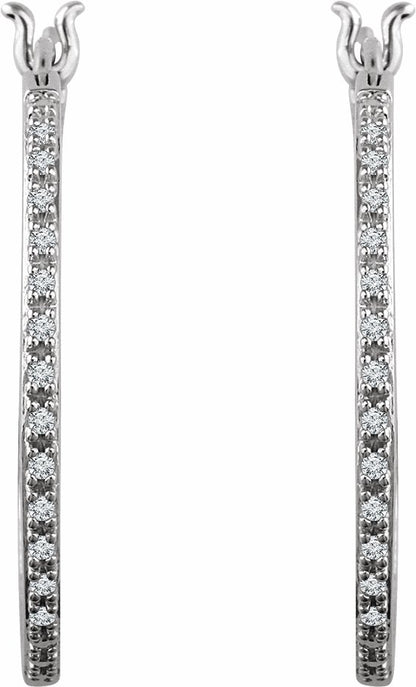 14K White 1/4 CTW Diamond Hoop Earrings