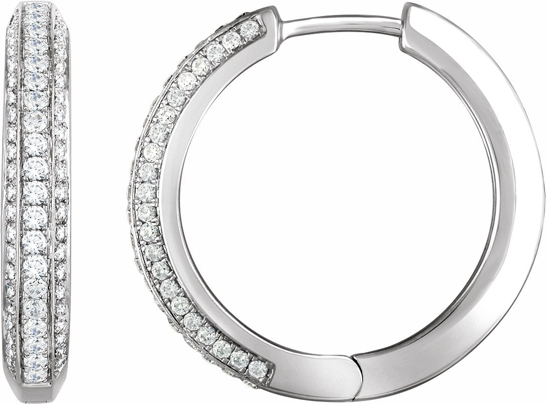 14K White 3/4 CTW Diamond Hoop Earrings