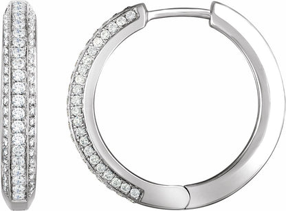 14K White 3/4 CTW Diamond Hoop Earrings