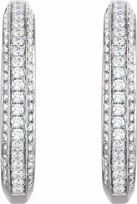 14K White 3/4 CTW Diamond Hoop Earrings