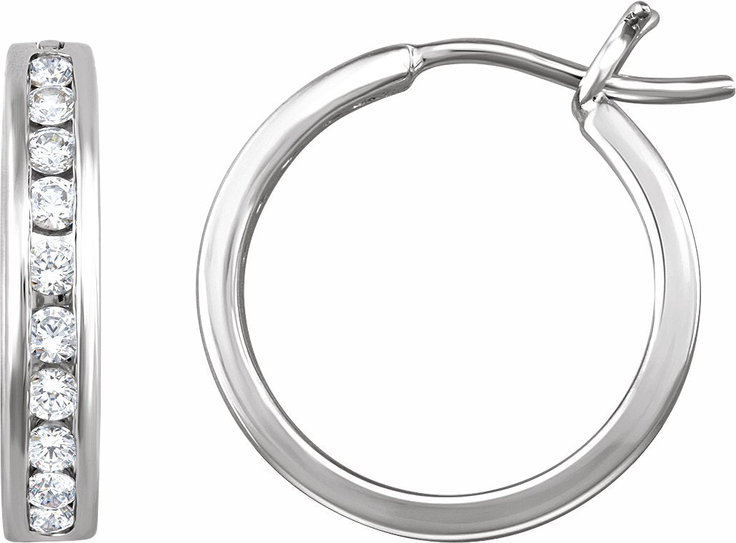 14K White 1/2 CTW Diamond Hoop Earrings