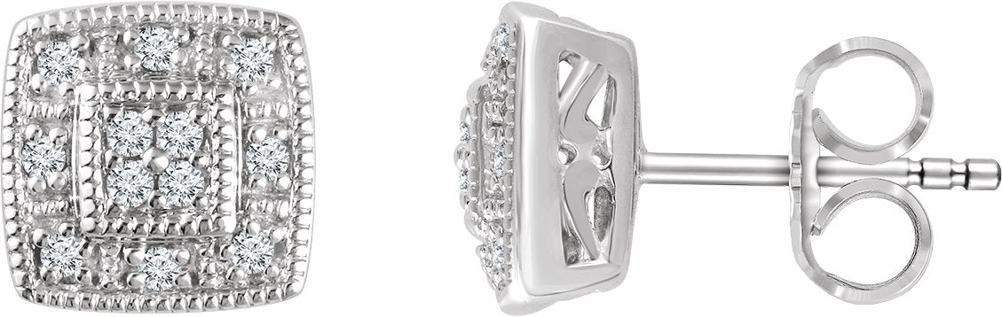 14K White 1/10 CTW Diamond Cluster Earrings