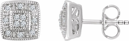 14K White 1/10 CTW Diamond Cluster Earrings