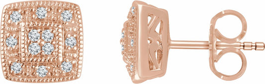 14K Rose 1/10 CTW Diamond Cluster Earrings