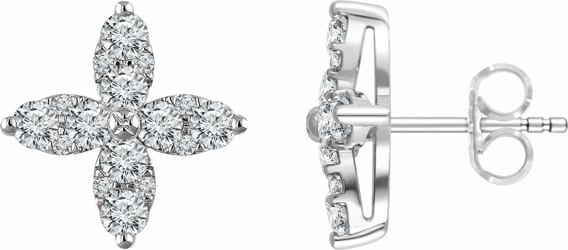 14K White 1 1/4 CTW Diamond Flower Earrings