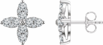 14K White 1 1/4 CTW Diamond Flower Earrings