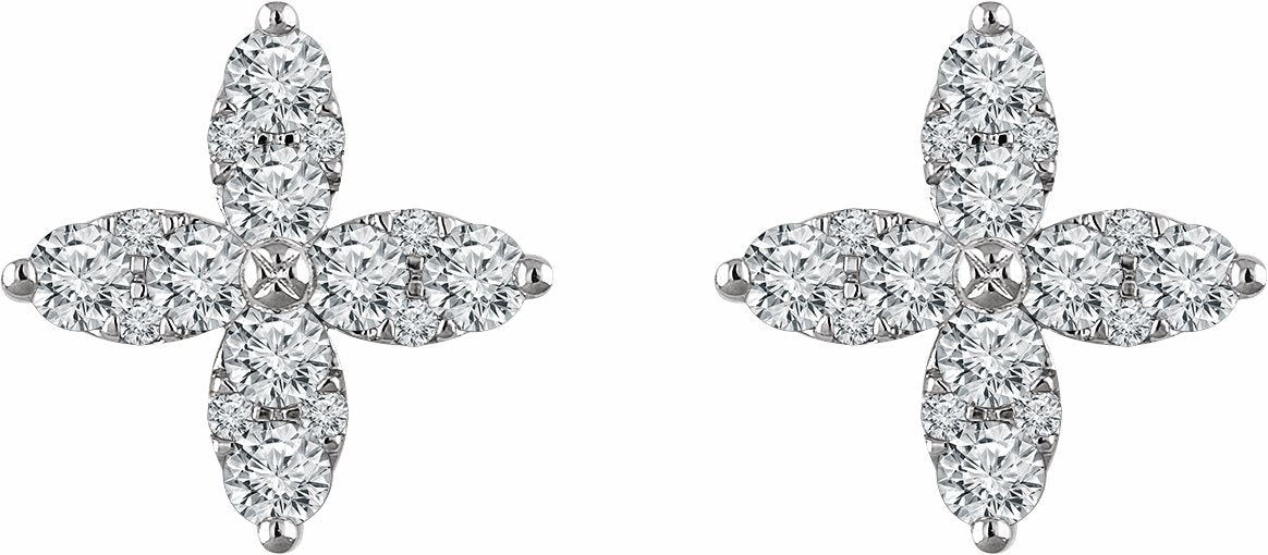 14K White 1 1/4 CTW Diamond Flower Earrings