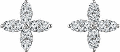 14K White 1 1/4 CTW Diamond Flower Earrings