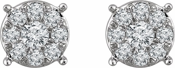 14K White 1/4 CTW Diamond Cluster Stud Earrings