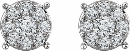14K White 1/4 CTW Diamond Cluster Stud Earrings