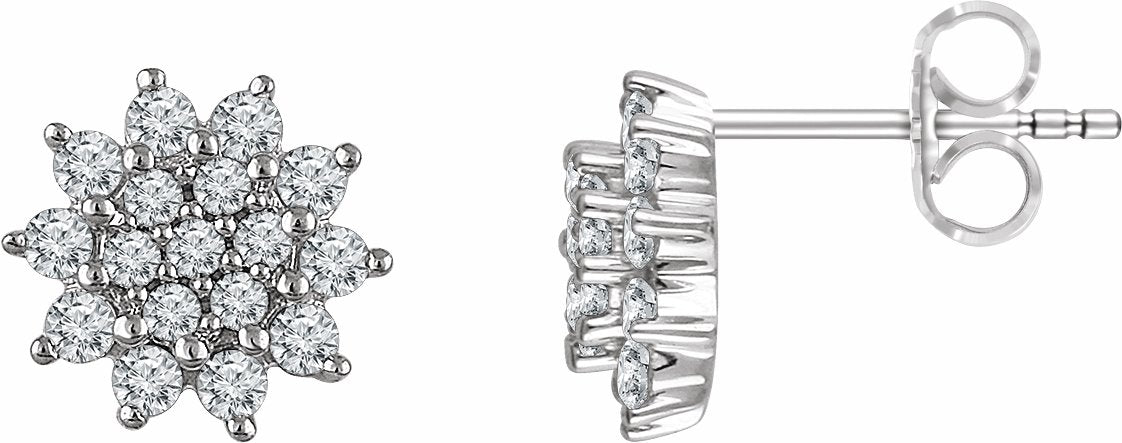 14K White 1/2 CTW Diamond Cluster Stud Earrings