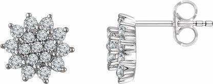 14K White 1/2 CTW Diamond Cluster Stud Earrings