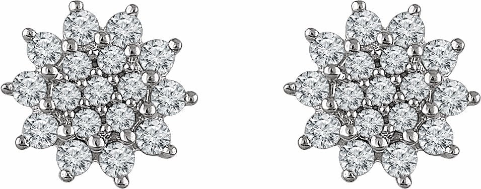 14K White 1/2 CTW Diamond Cluster Stud Earrings