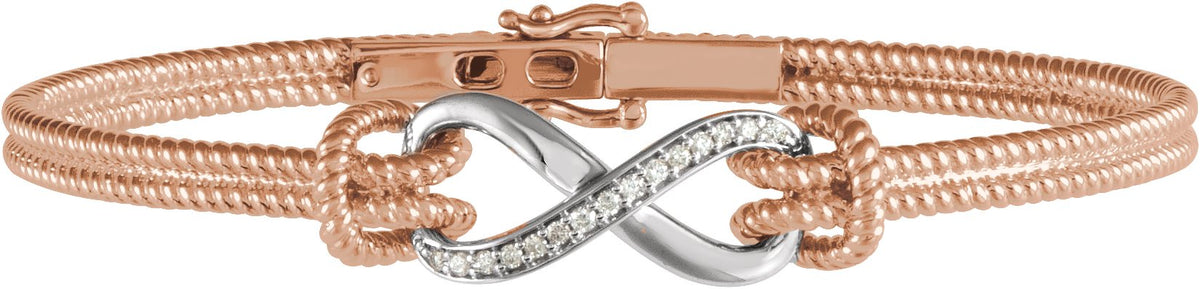 14K Rose & White 1/8 CTW Diamond Bangle 7.5 Bracelet
