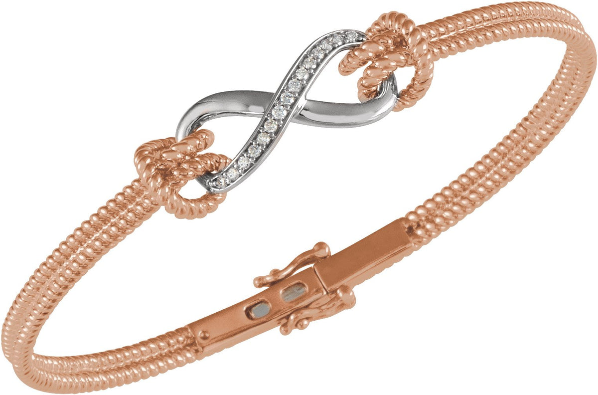 14K Rose & White 1/8 CTW Diamond Bangle 7.5 Bracelet