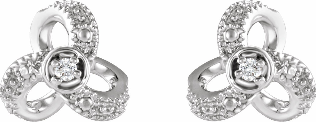 14K White 1/6 CTW Diamond Knot Earrings