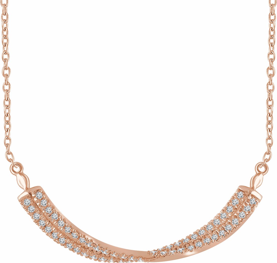 14K Rose 1/4 CTW Diamond Twisted Bar 16-18 Necklace