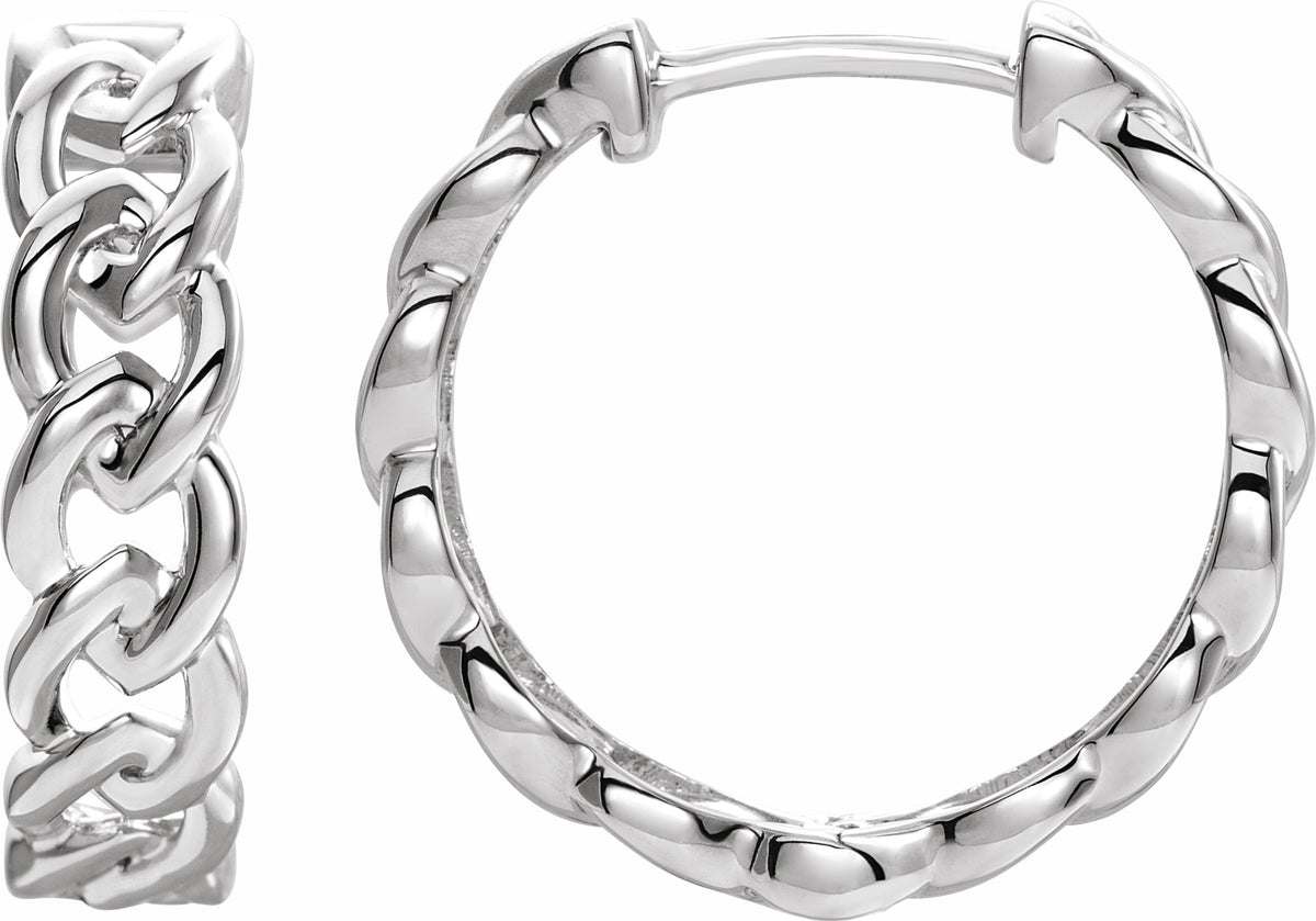 14K White 19.6 mm Chain Link Hoop Earrings