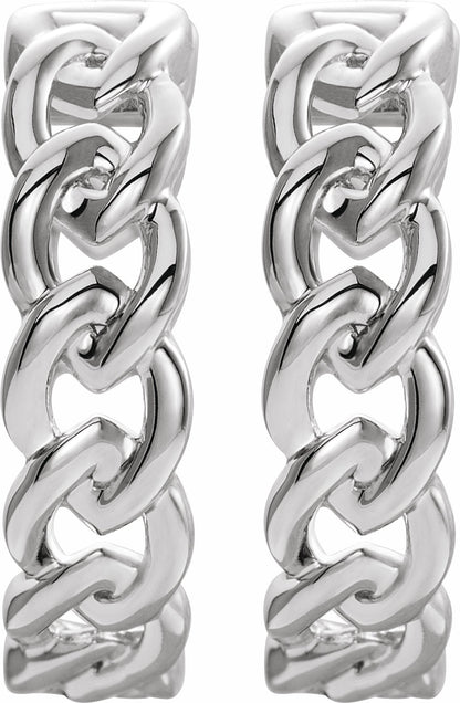 14K White 19.6 mm Chain Link Hoop Earrings