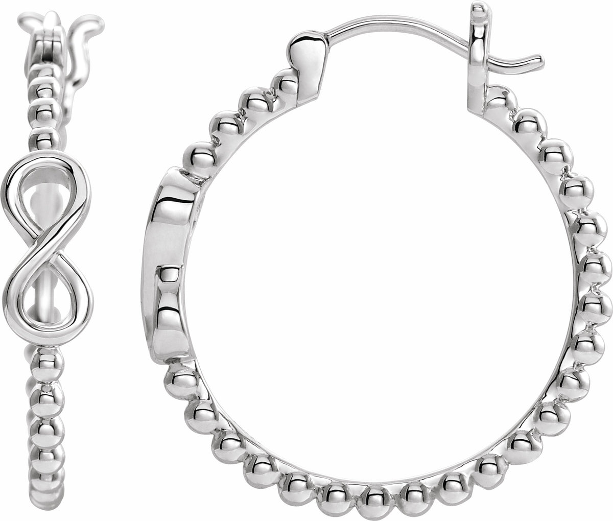 14K White 22.3 mm Infinity-Inspired Beaded Hoop Earrings
