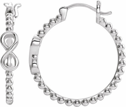 14K White 22.3 mm Infinity-Inspired Beaded Hoop Earrings