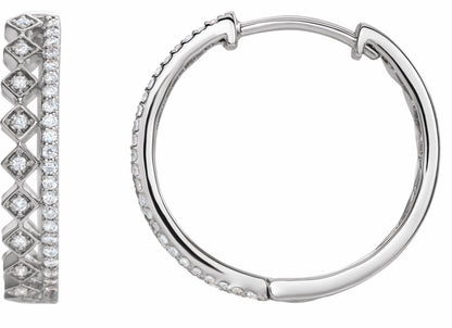 14K White 1/4 CTW Diamond Geometric Hoop Earrings